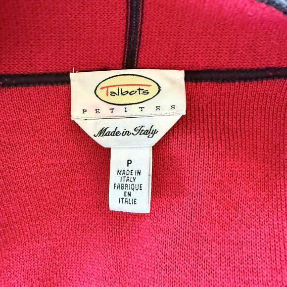 Talbots Petites black wool open cardigan sweater with red interior size PS - Picture 7 of 9